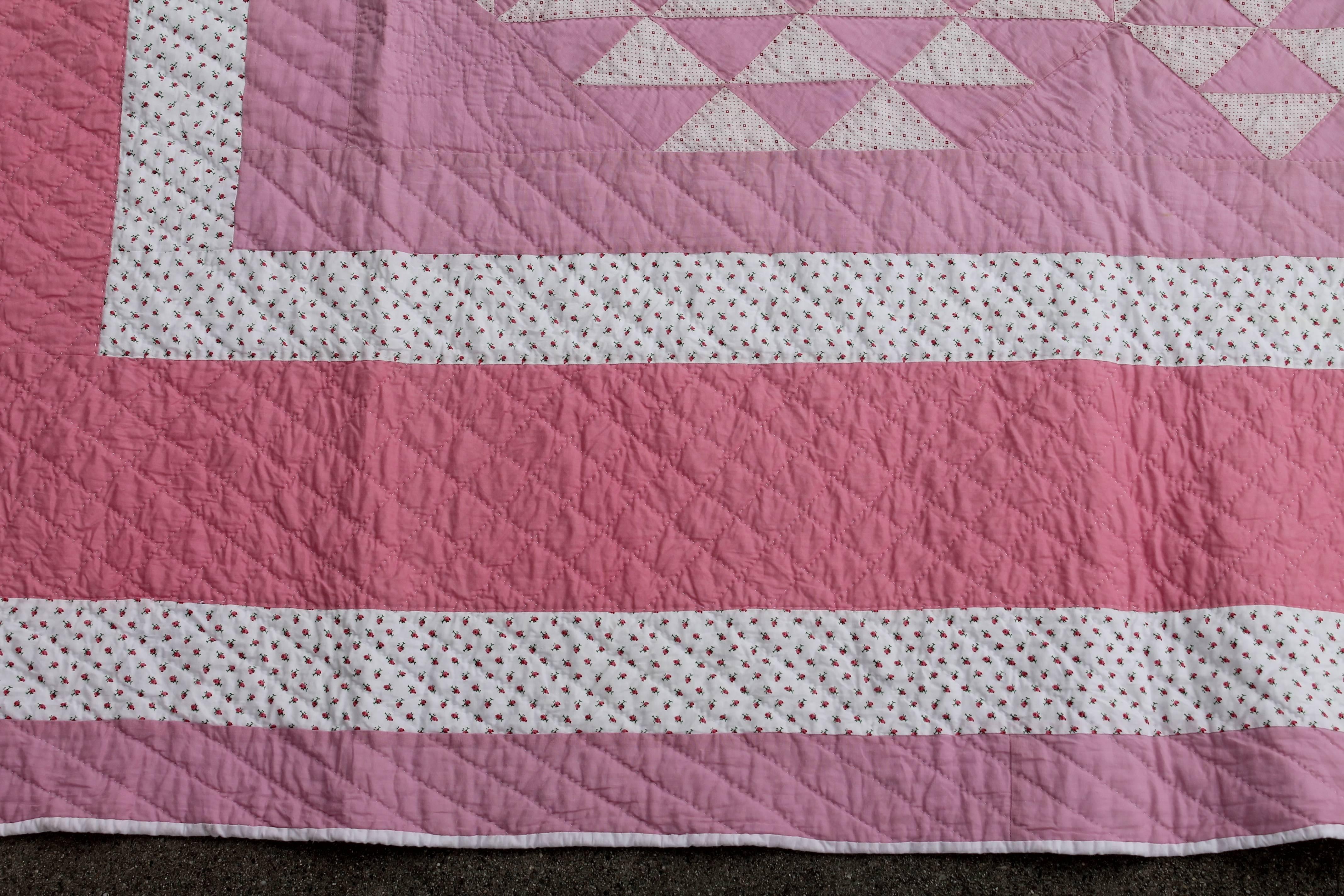 Other Pink and White Quilt in Contained Flying Geese Pattern