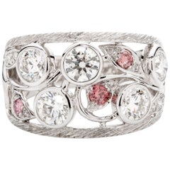 Pink and White Round Brilliant Cut Diamond 18 Karat White Gold Dress Ring