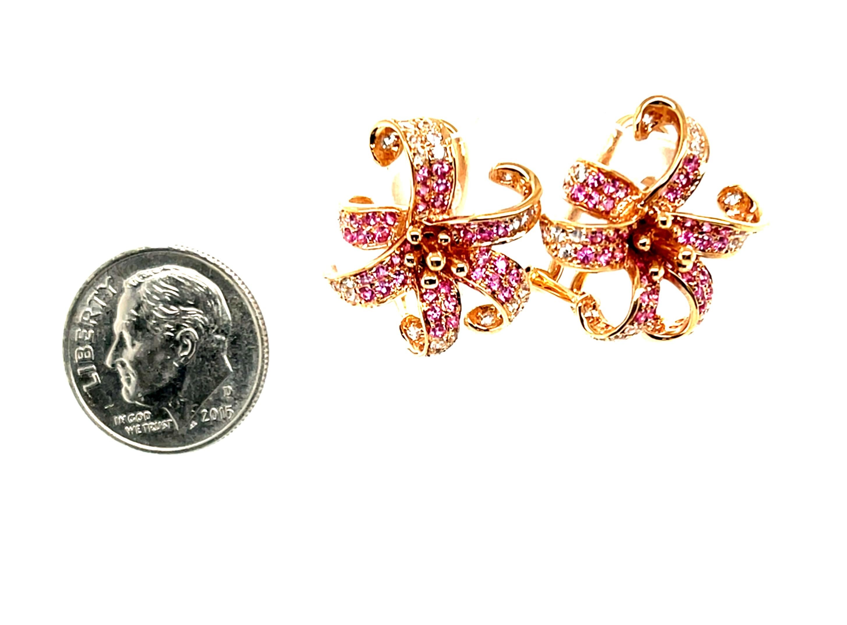 Taglio rotondo Orecchini a clip con zaffiro rosa e bianco 