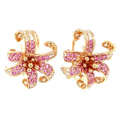 Rosa und weißer Saphir "Rubrum Lily" French Clip-Ohrringe aus 18 Karat Roségold