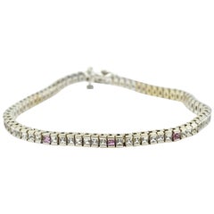 Pink and White Sapphire Tennis Bracelet 14 Karat White Gold