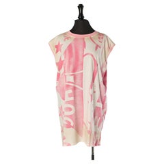 Rosa-weißes, ärmelloses Minikleid aus bedrucktem Baumwolljersey von MM6 Maison Margiela