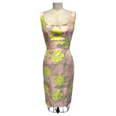 Pink and Yellow Charming Floral Sleeveless Cotton Blend  Slim Dress 