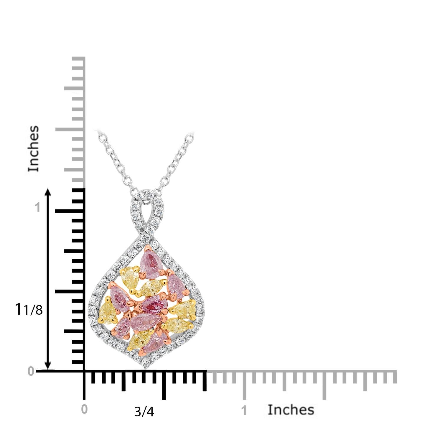 Pear Cut Pink and Yellow Diamond Cluster Pendant For Sale