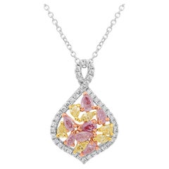 Pink and Yellow Diamond Cluster Pendant