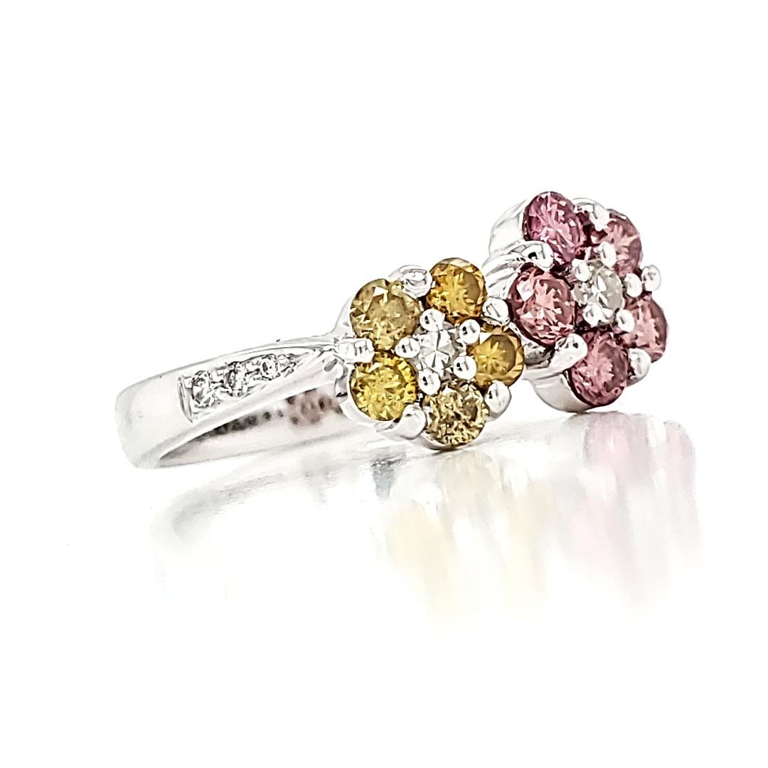Pink and Yellow diamond flower motif ring. Valentines or otherwise. In New Condition For Sale In Hong Kong, HK