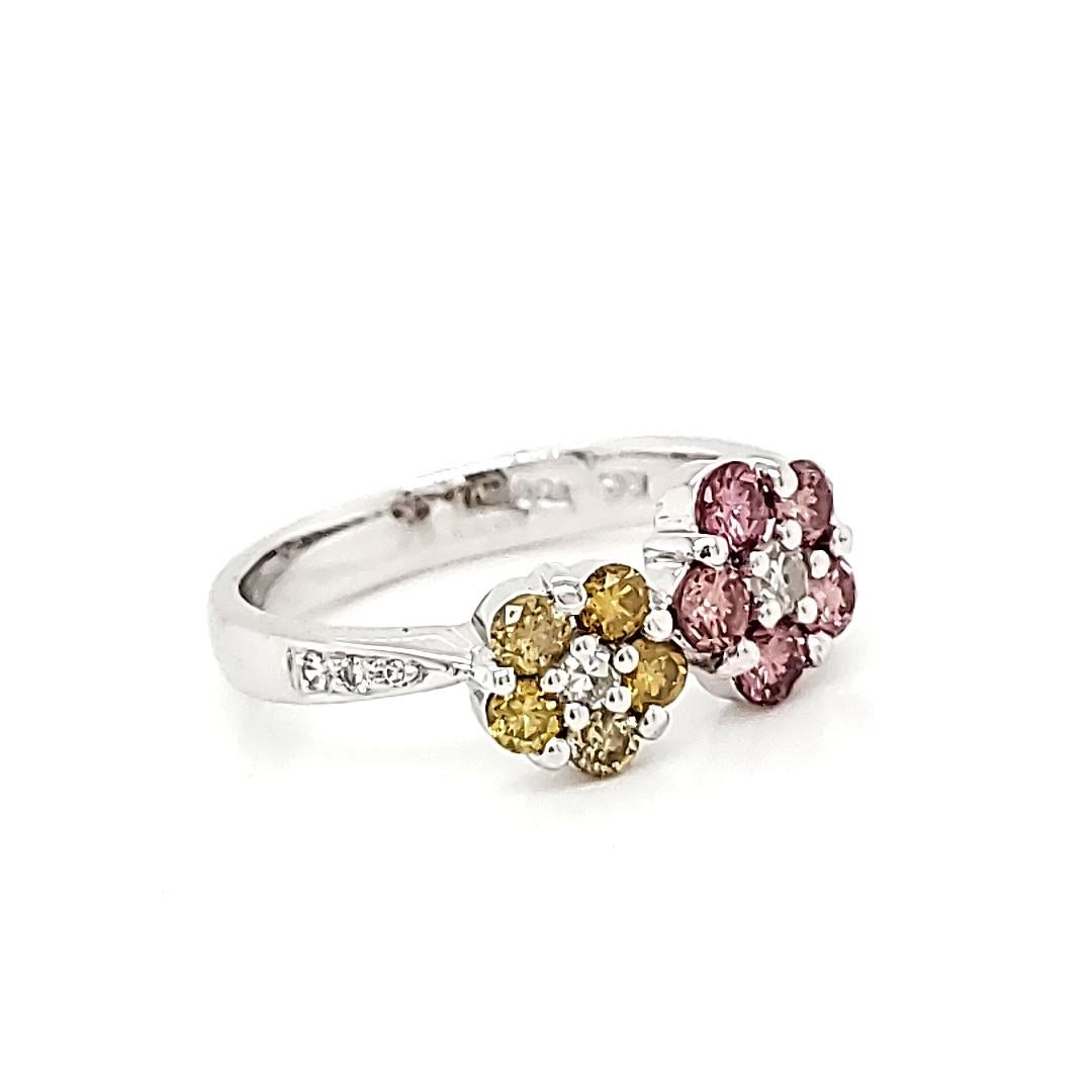 Pink and Yellow diamond flower motif ring. Valentines or otherwise. For Sale 1