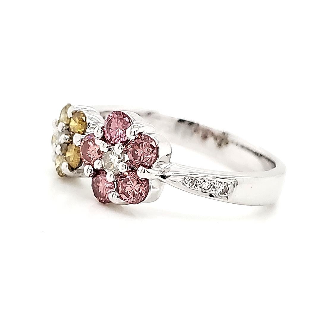 Pink and Yellow diamond flower motif ring. Valentines or otherwise. For Sale 2