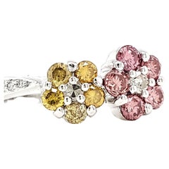 Pink and Yellow diamond flower motif ring. Valentines or otherwise.