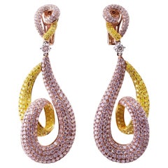 Pink and Yellow Diamond Swirl Earrings