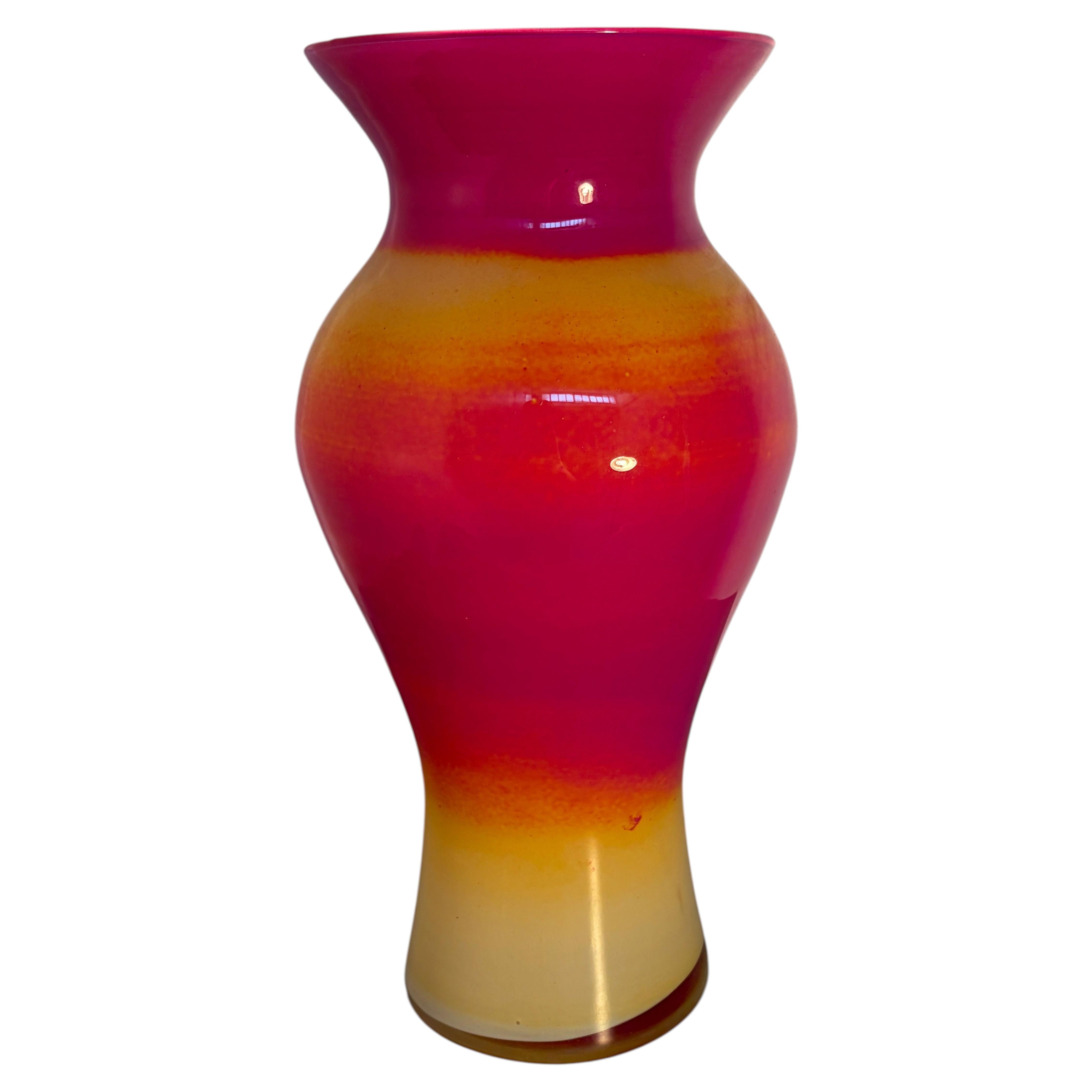 Pink and Yellow Murano Art Glass Vase with Gradient Color Design