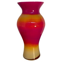 Rosa-gelbe Murano-Kunstglasvase mit Farbverlaufsdekor