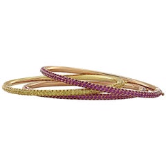 Pink and Yellow Sapphire Bangle Bracelet Set
