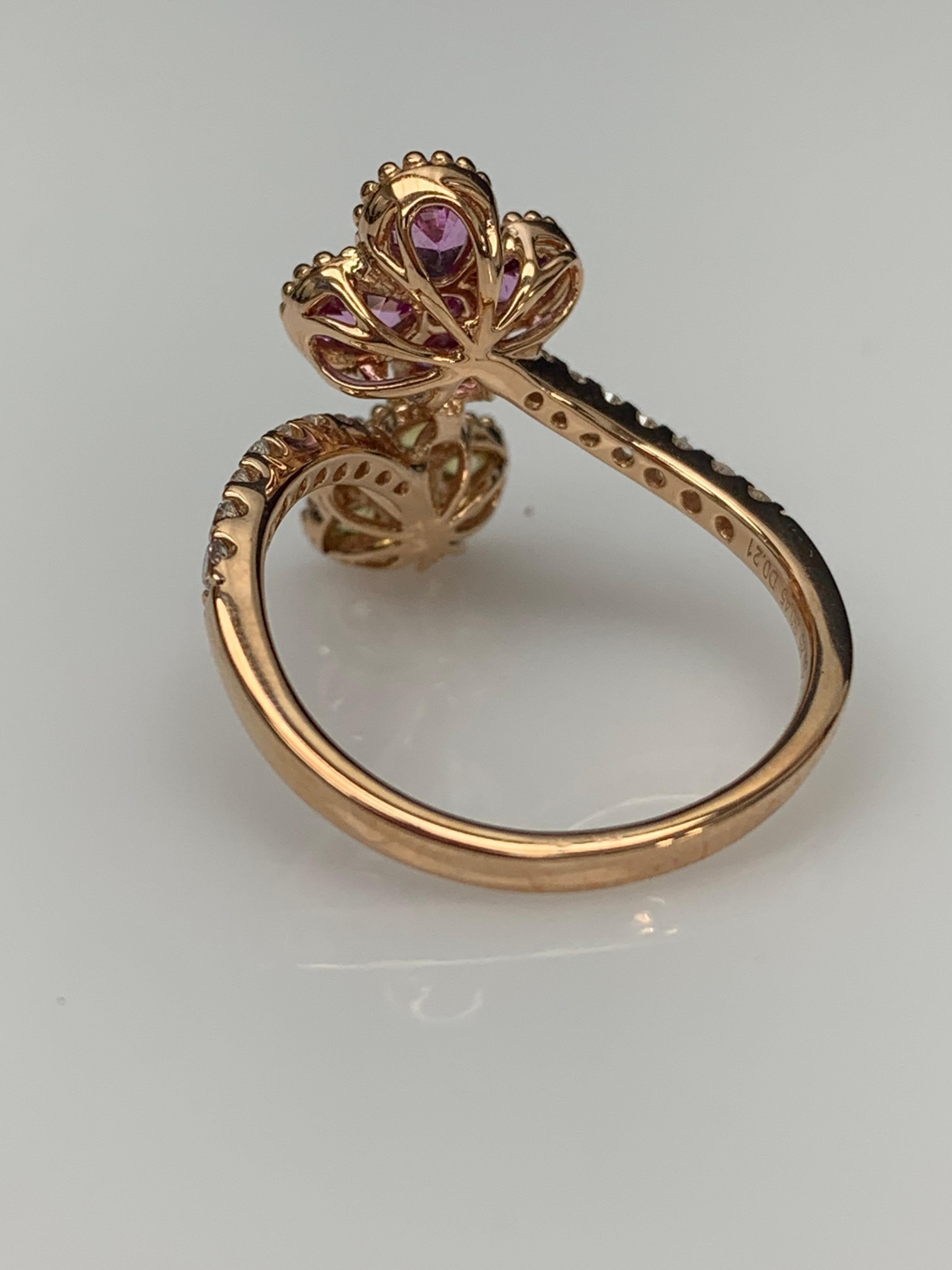 Mixed Cut Pink and Yellow Sapphire Flower Diamond Ring in 18K Rose Gold For Sale
