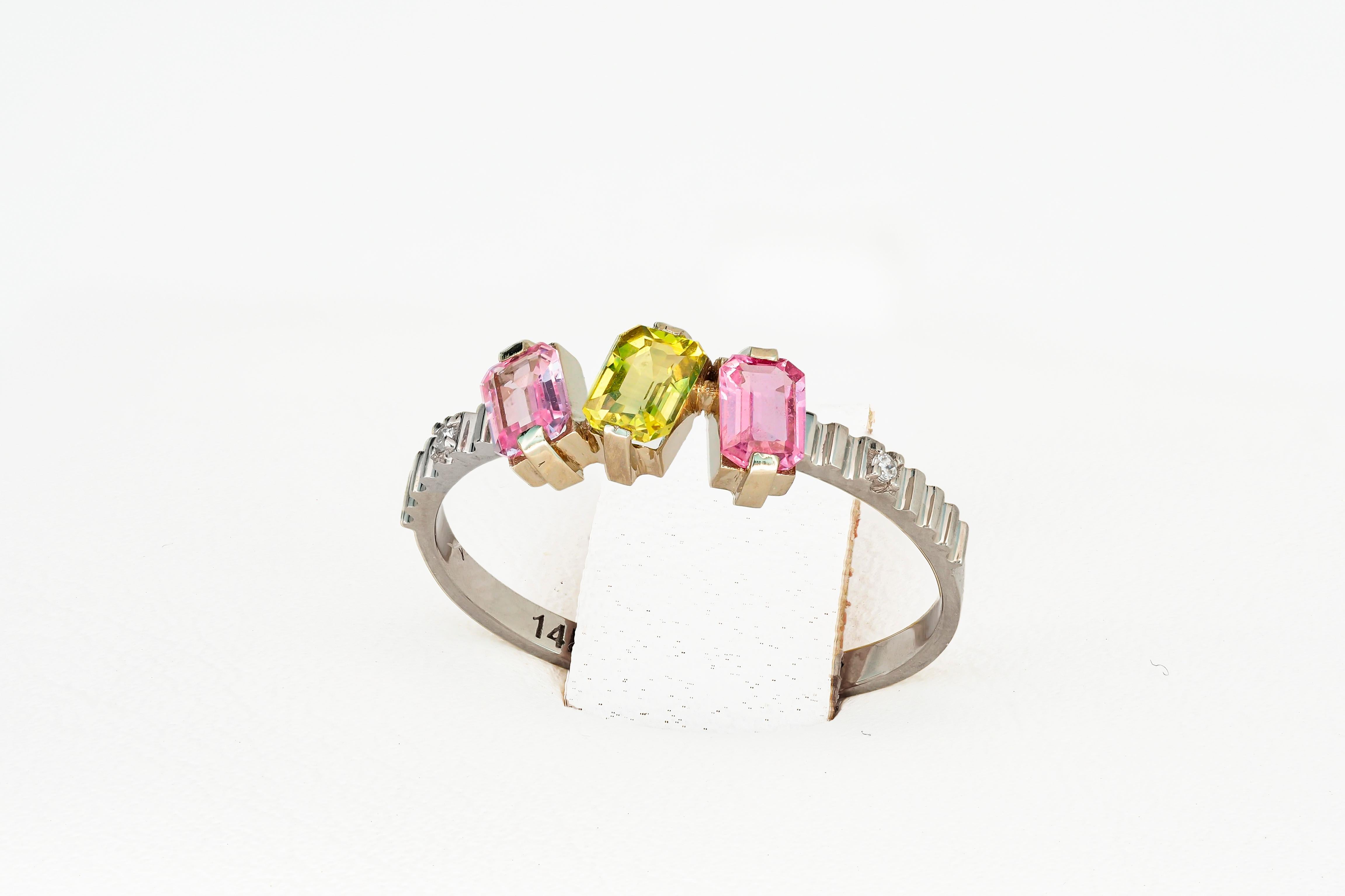 For Sale:  Pink and Yellow Sapphire Gold Ring 5