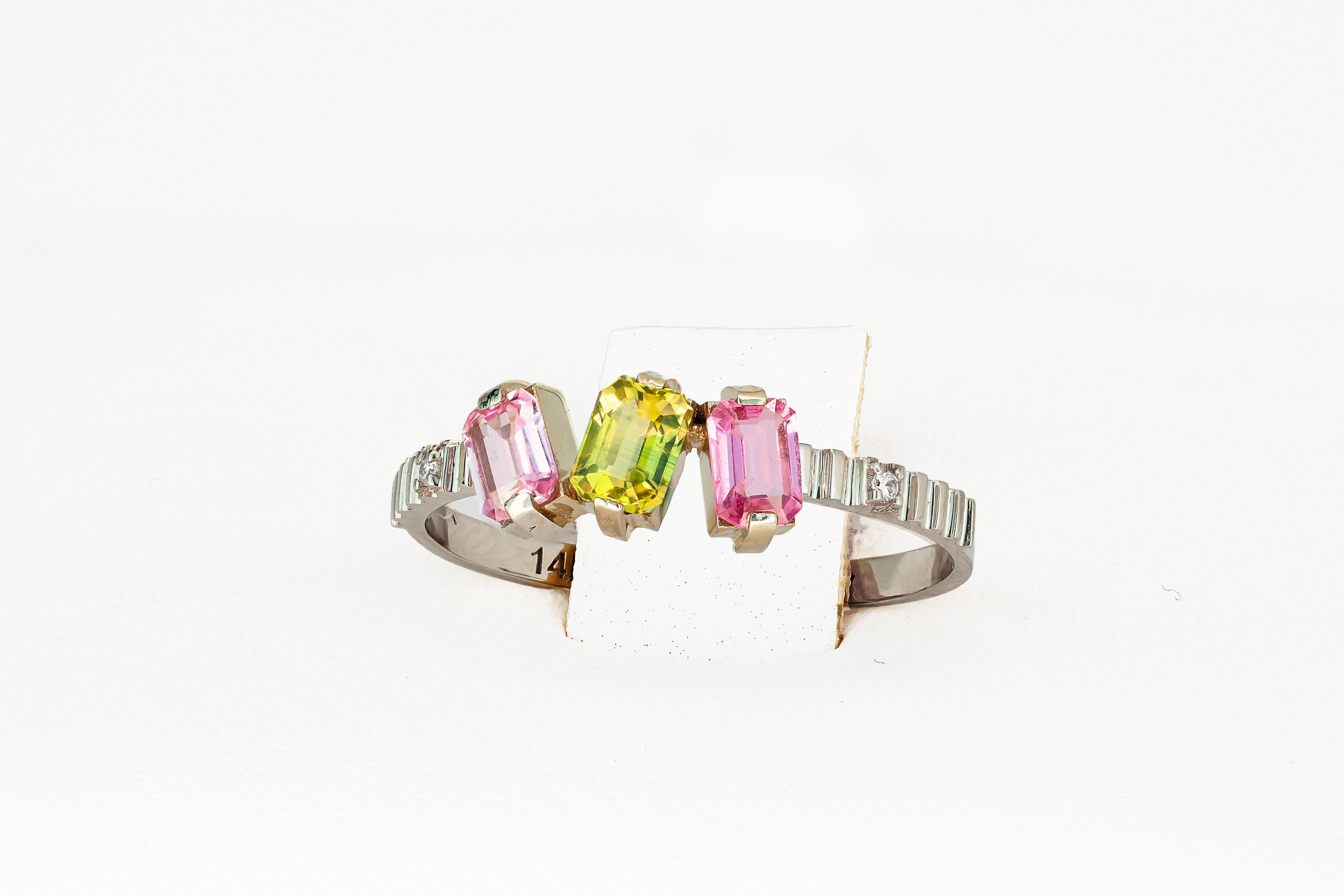 For Sale:  Pink and Yellow Sapphire Gold Ring 6