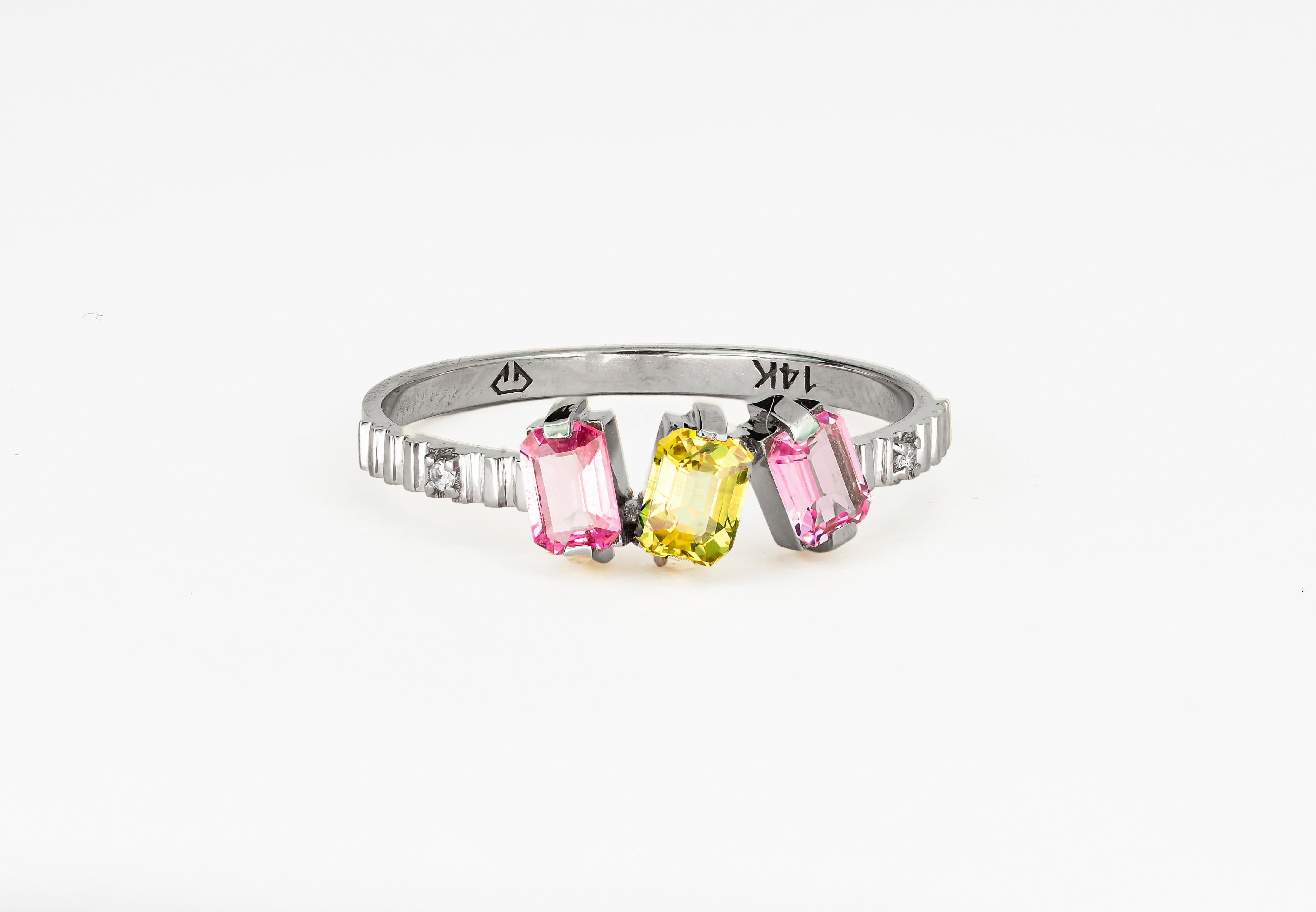 For Sale:  Pink and Yellow Sapphire Gold Ring 7