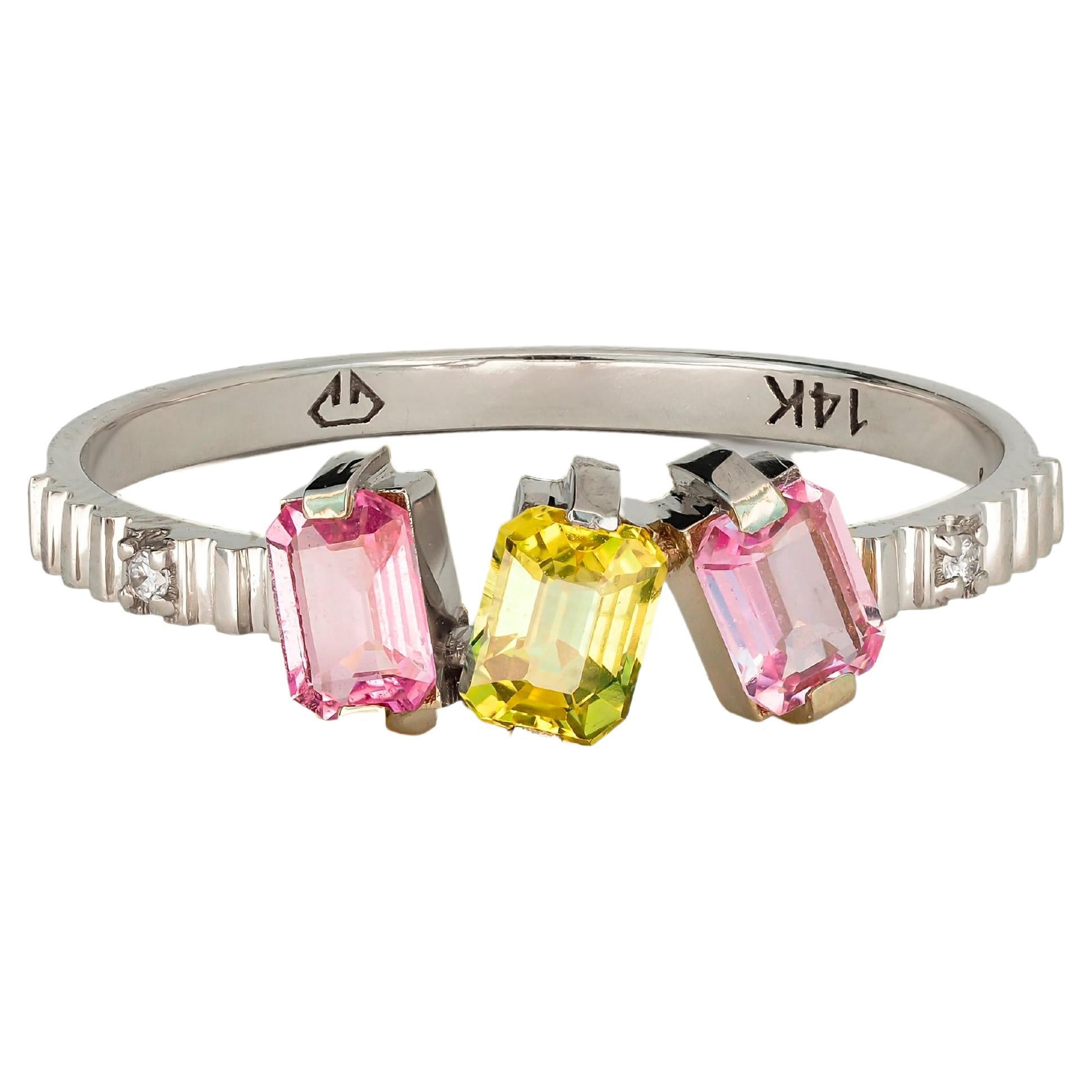 For Sale:  Pink and Yellow Sapphire Gold Ring