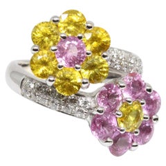 Kunz Pink and Yellow Sapphire White Gold Flower Ring