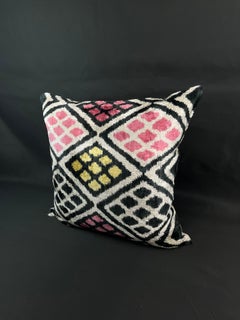 Pink and Yellow Velvet Silk Ikat Pillow Cover