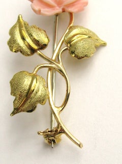 Pink Angel Coral 18 Karat Gold Rose Brooch Pin