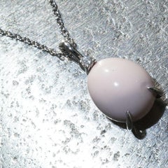 Pink Angel Skin Coral Cabochon Drop Brilliant  Pendant with Chain made in Italy