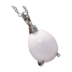 Pink Angel Skin Coral Cabochon Drop Brilliant  Pendant with Chain made in Italy