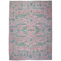 Pink Angora Oushak with Soft Velvety Wool Hand Knotted Oriental Rug