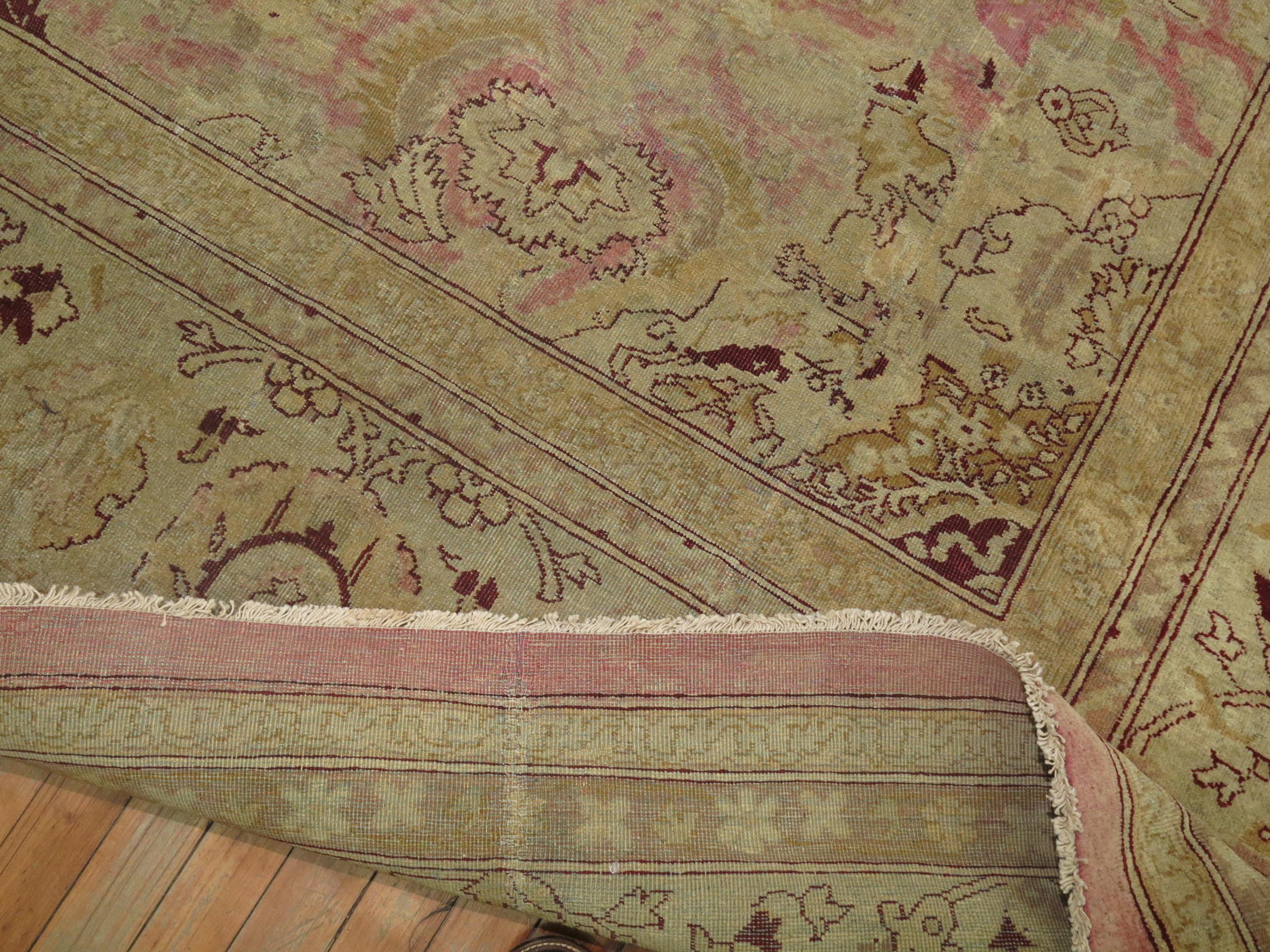 Hand-Woven Pink Antique Indian Amritsar Square Rug