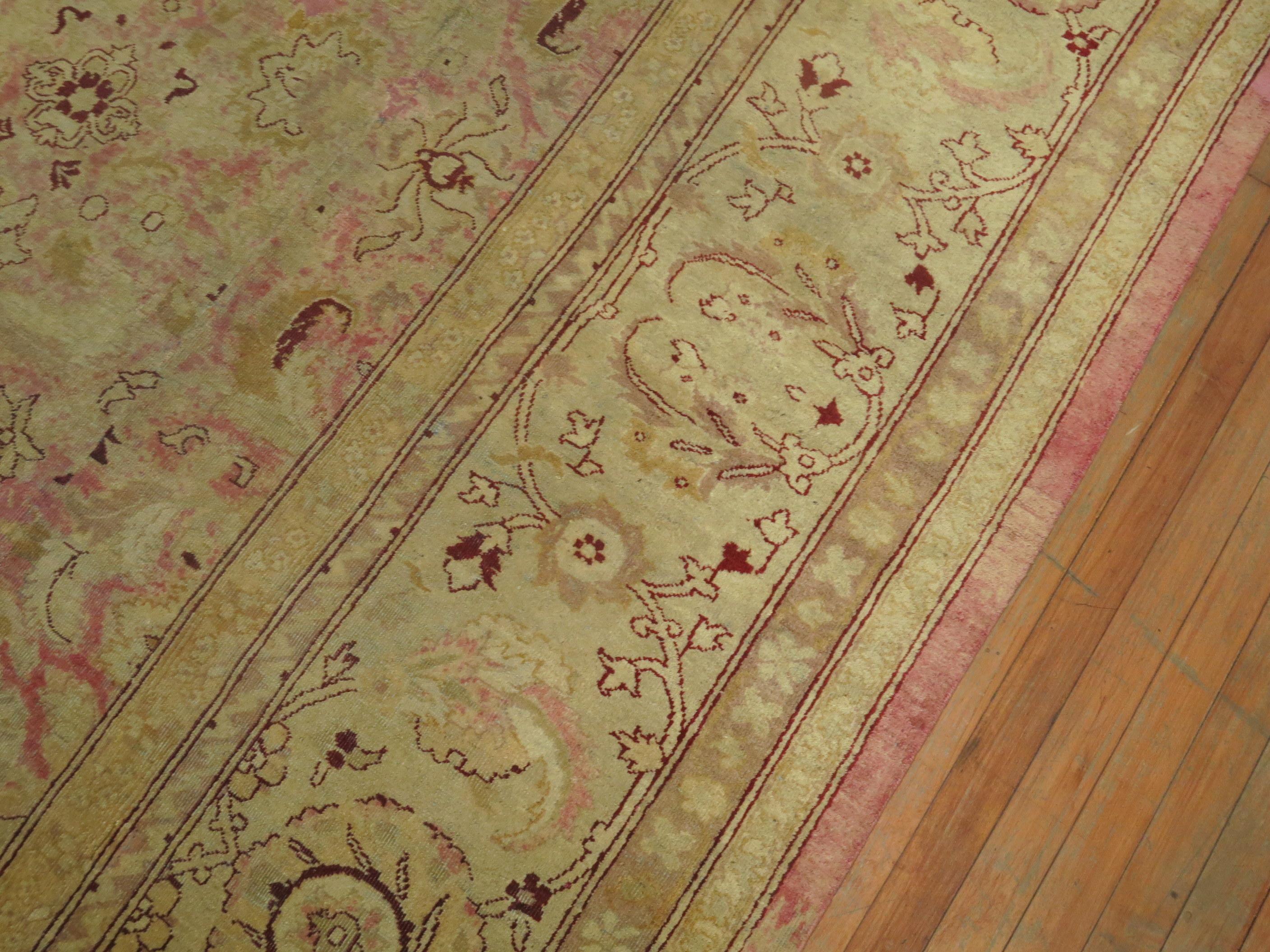 Pink Antique Indian Amritsar Square Rug In Good Condition In New York, NY