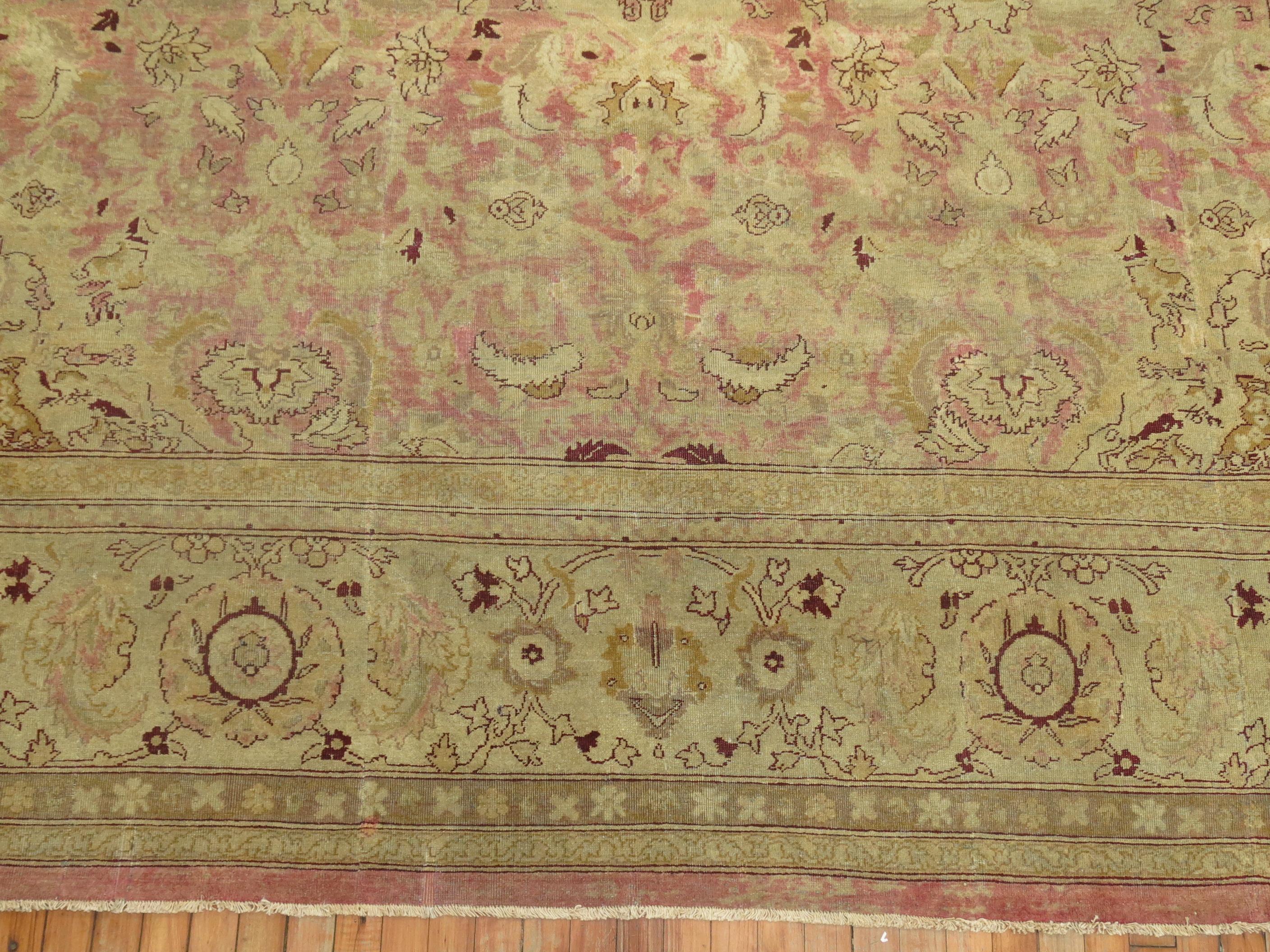 19th Century Pink Antique Indian Amritsar Square Rug