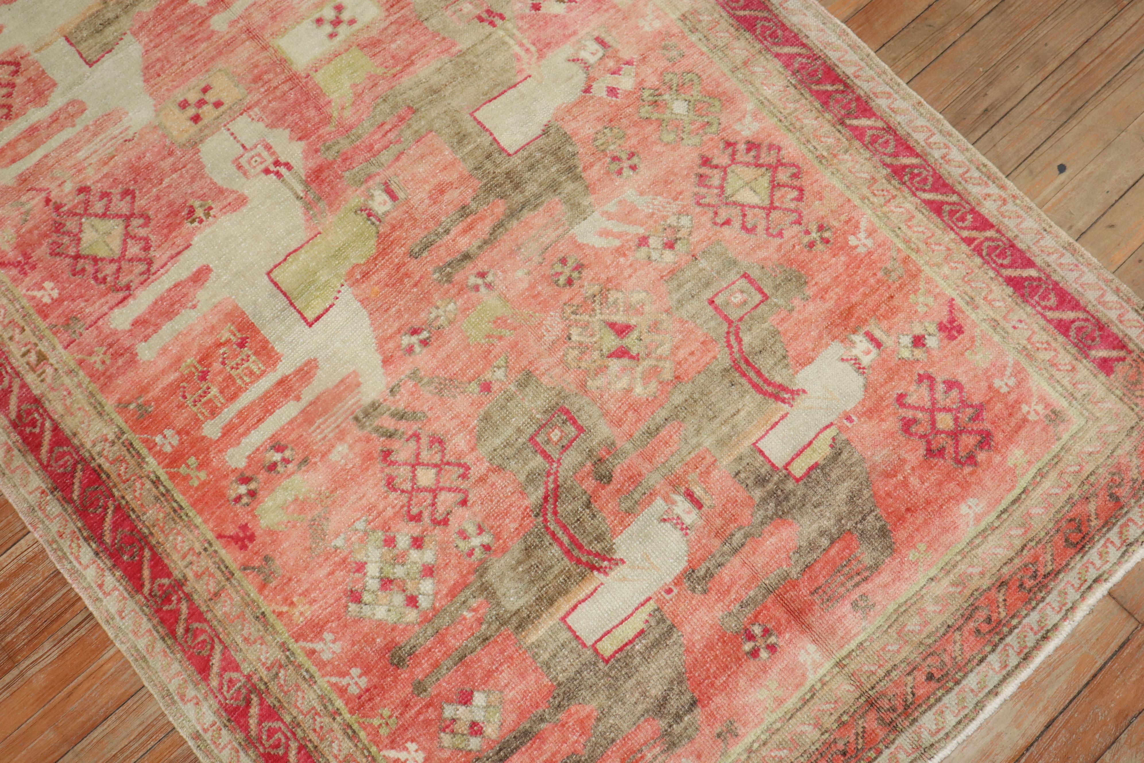 Pink Antique Karabagh Caravan Rug For Sale 1