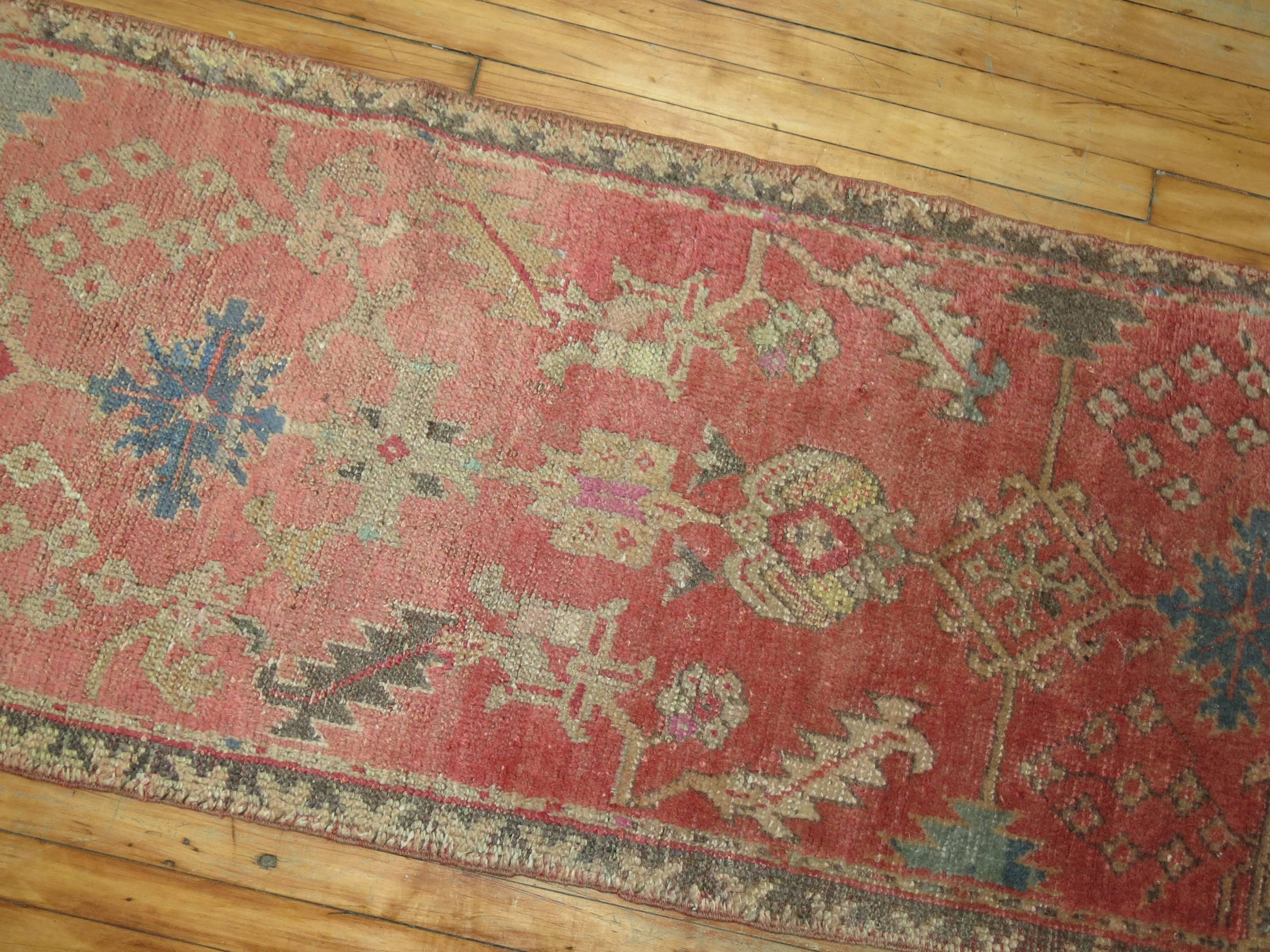 Pink Antique Turkish Oushak Runner In Good Condition For Sale In New York, NY