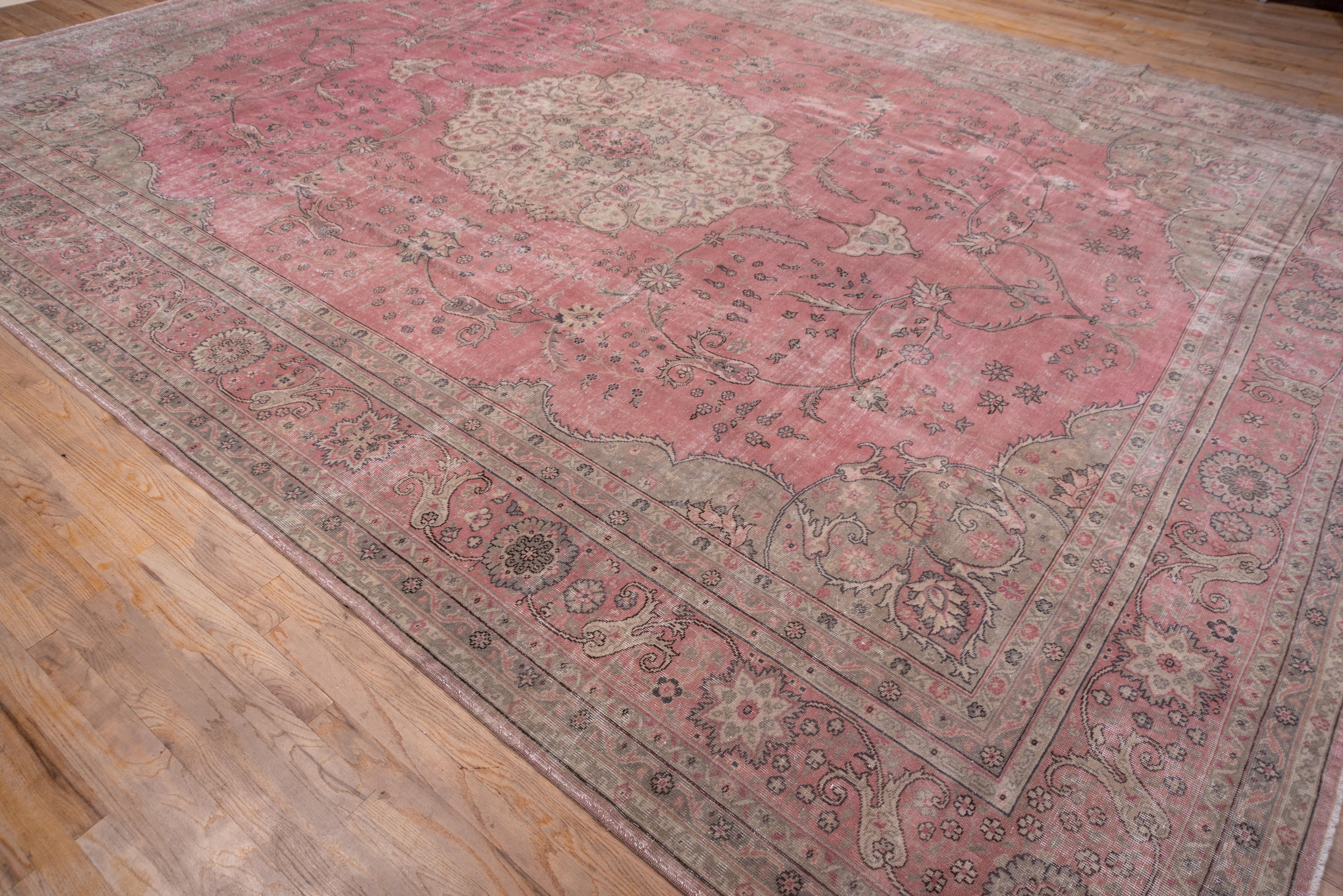 Hand-Knotted Pink Antique Turkish Sivas Large Rug, Tabriz Style, circa 1920s For Sale