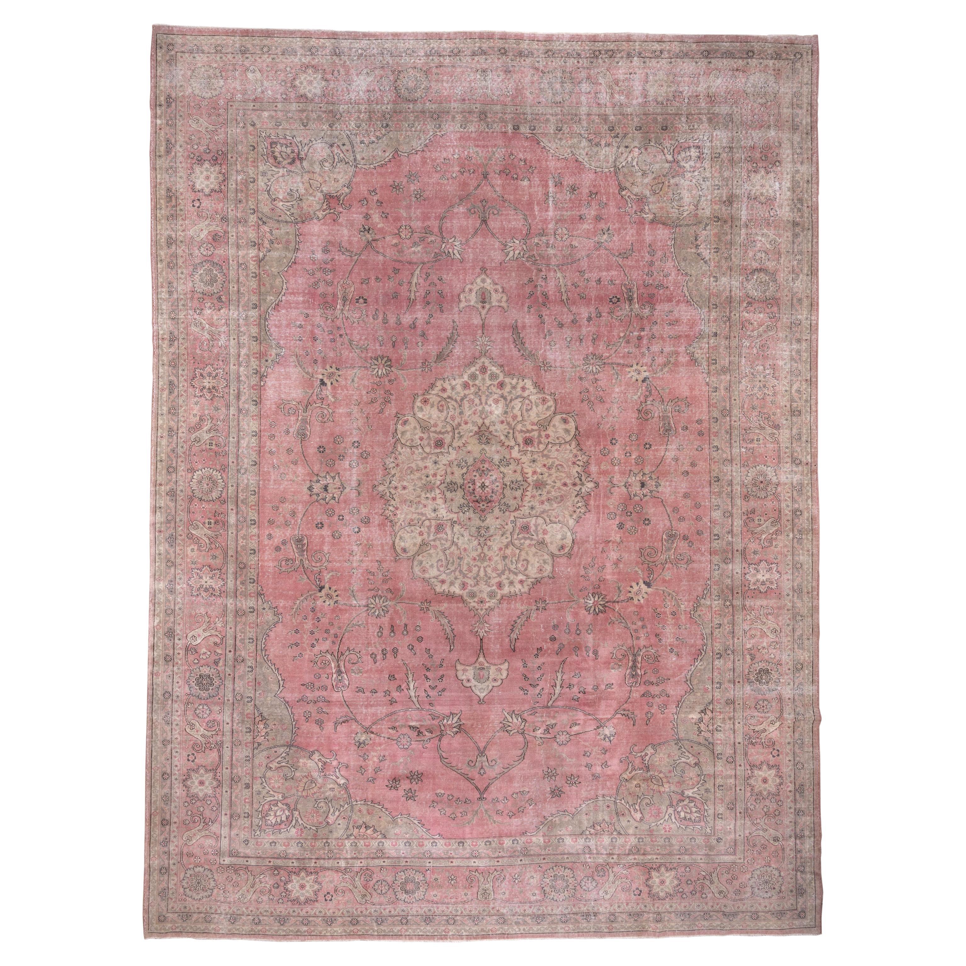 Grand tapis turc ancien Sivas rose, style Tabriz, vers les années 1920