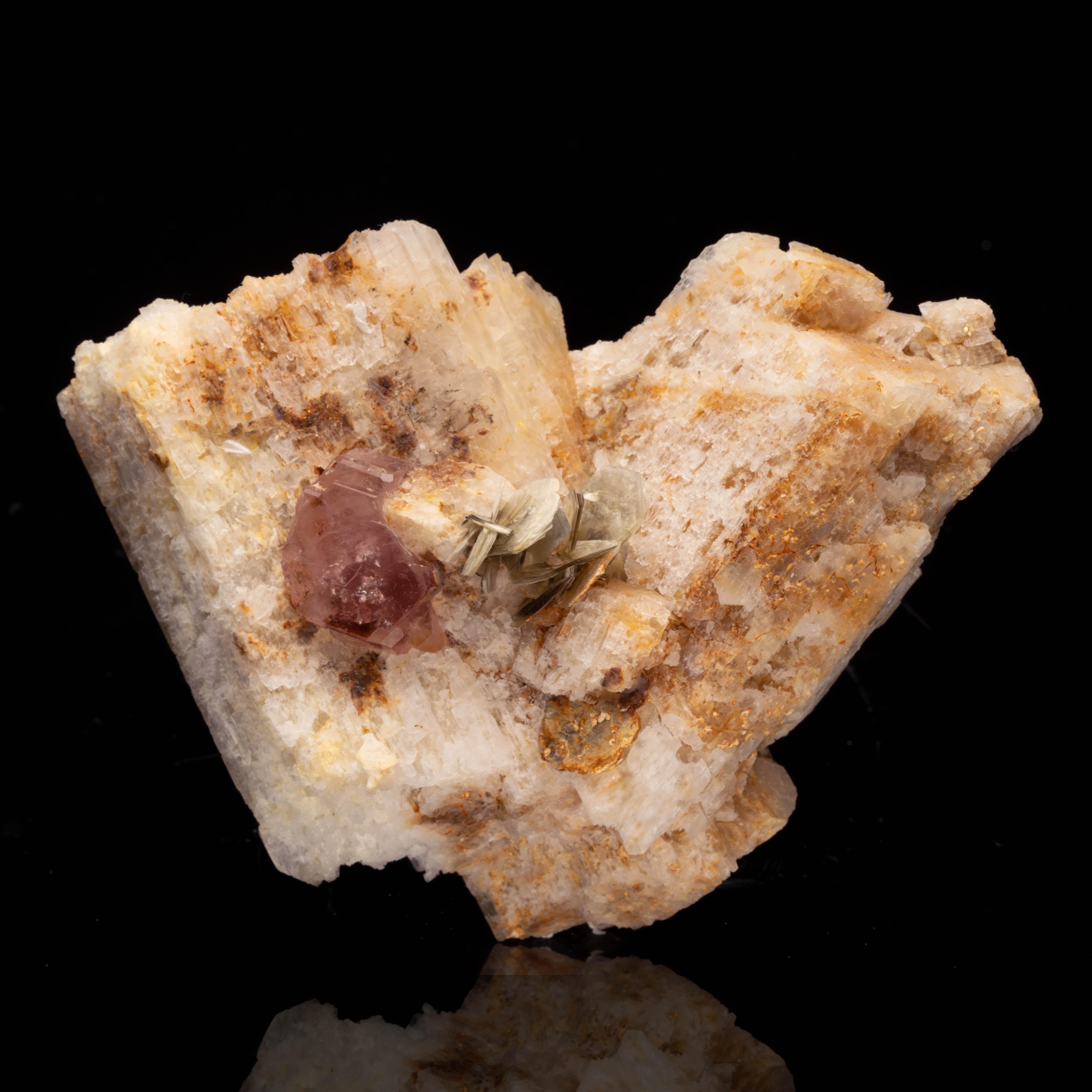 Indian Pink Apatite with Muscovite on Microcline For Sale