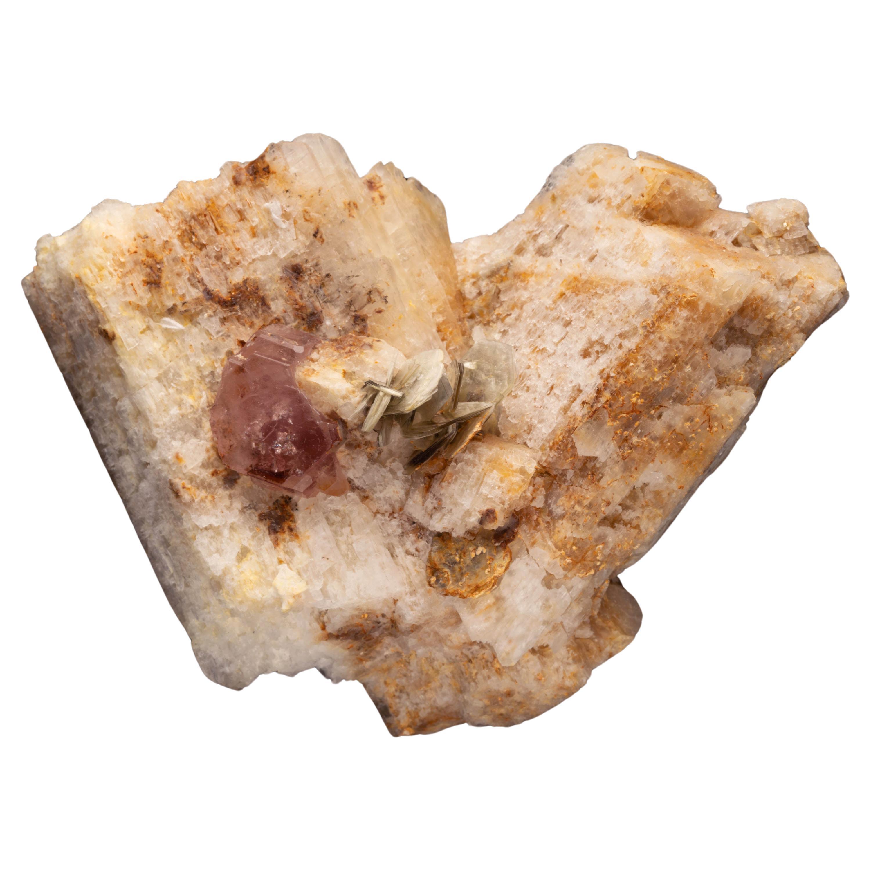Pink Apatite with Muscovite on Microcline For Sale
