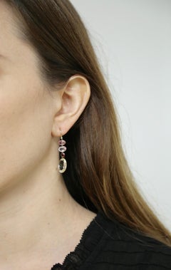 Pink Aquamarine, Tourmaline, Spinel and Scapolite 14 Karat Earrings