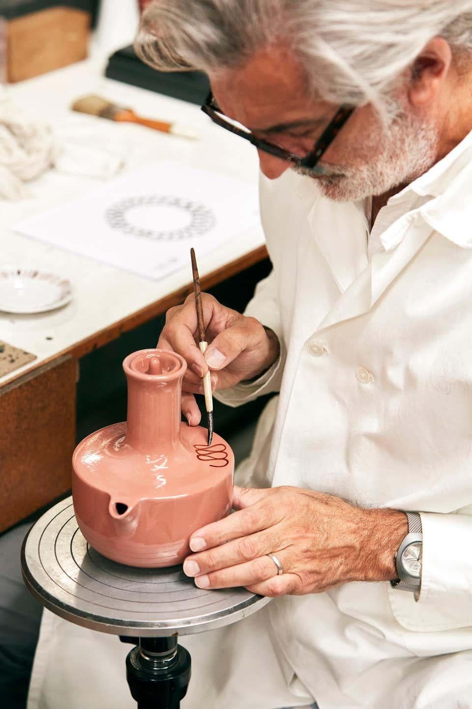 Spanish Pink Arab Coffee Set Doobide with Porcelain Finish 'Limited Edition of 50th' For Sale