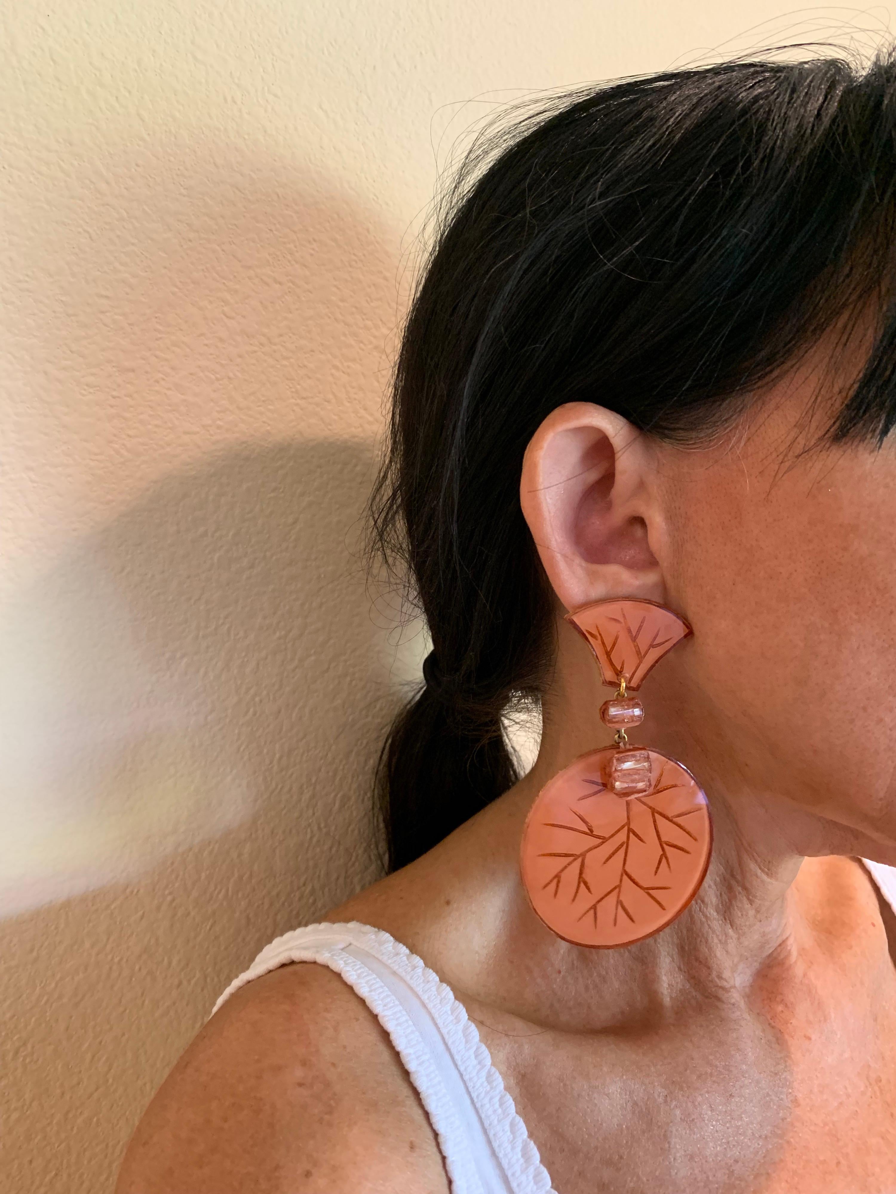 Contemporary Pink Architectural Disk Statement Earrings  In New Condition In Palm Springs, CA