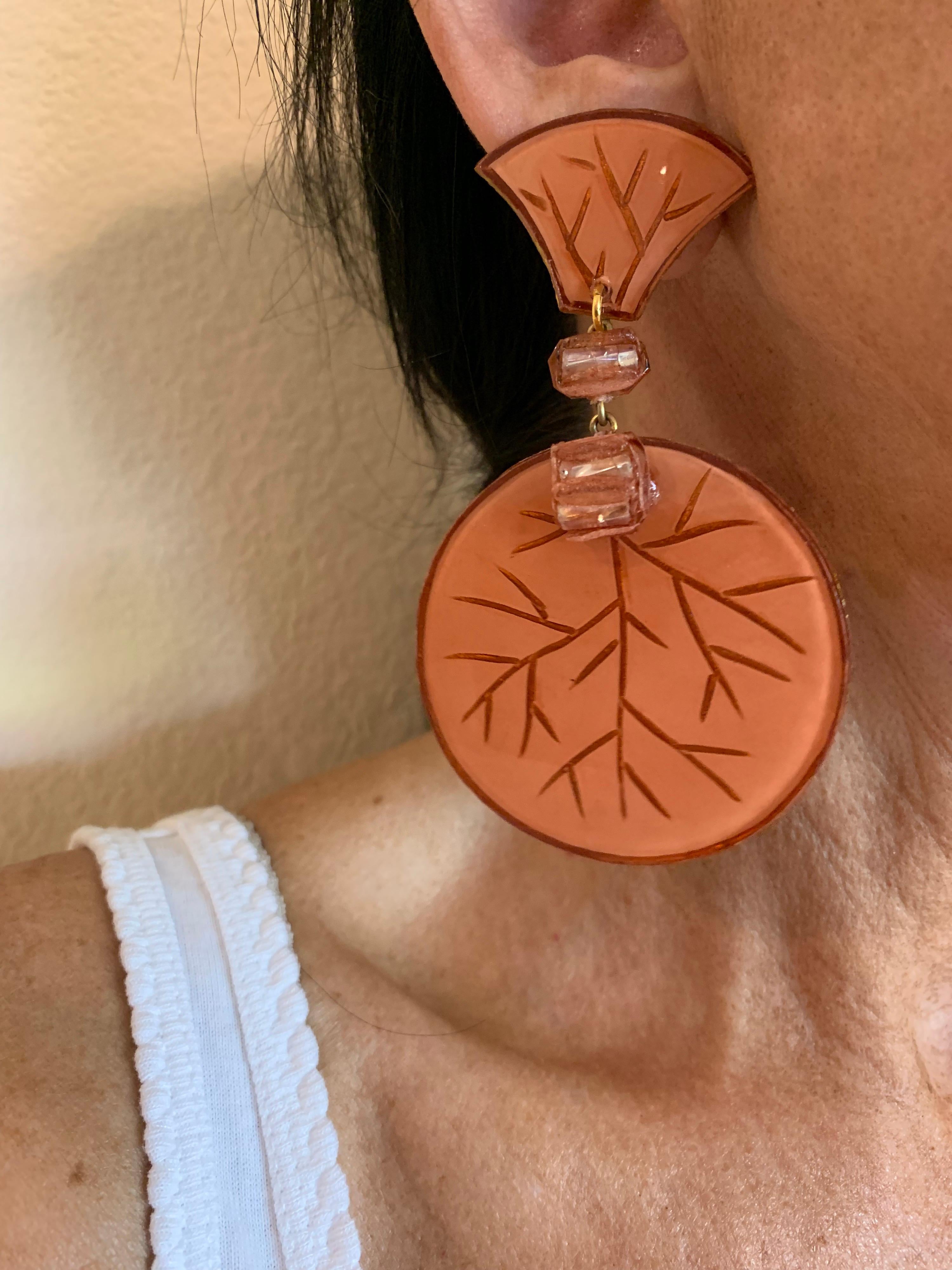 Contemporary Pink Architectural Disk Statement Earrings  3