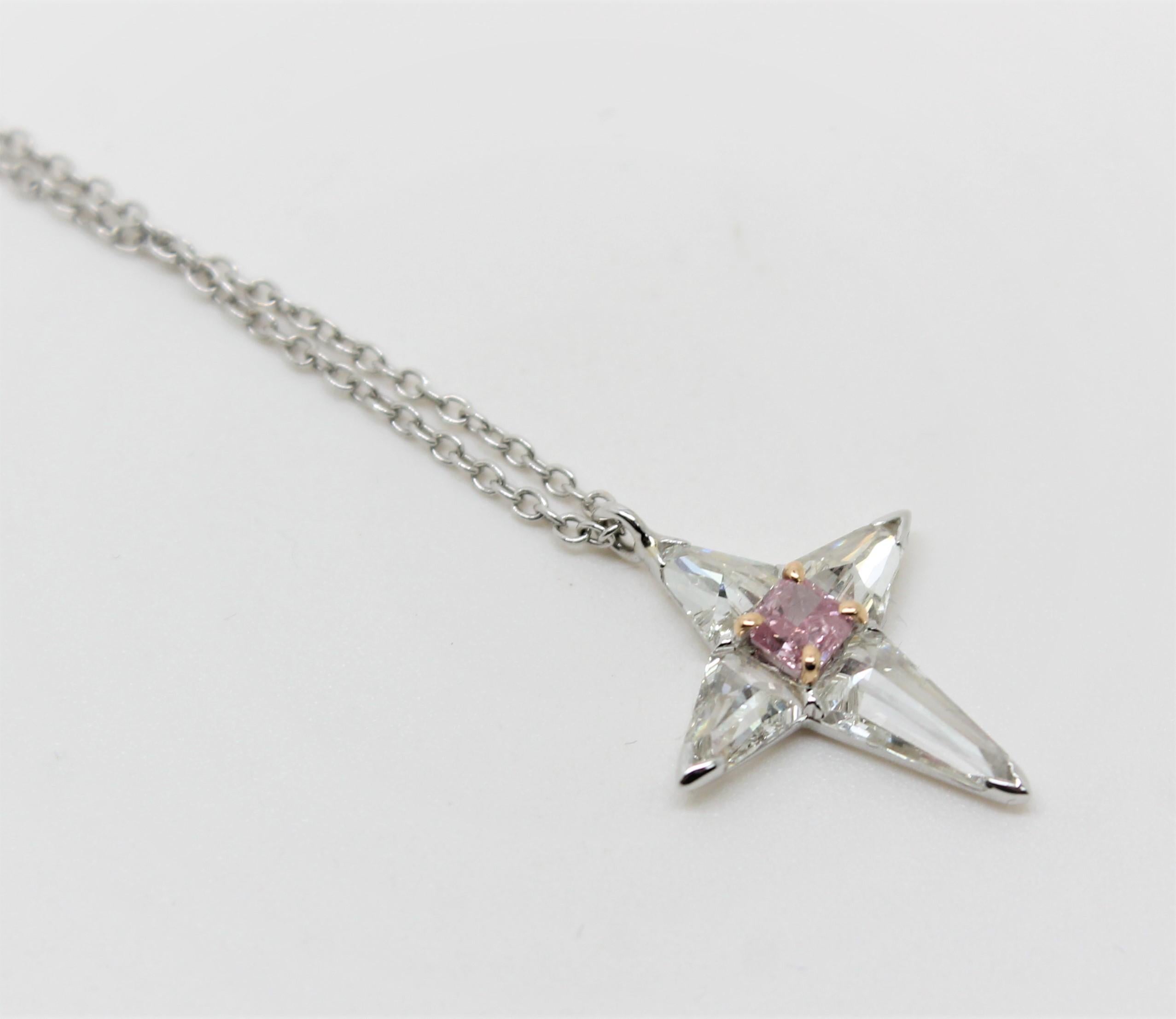 Women's Pink Argyle Radiant Diamond and White Diamond Cross Pendant Necklace For Sale