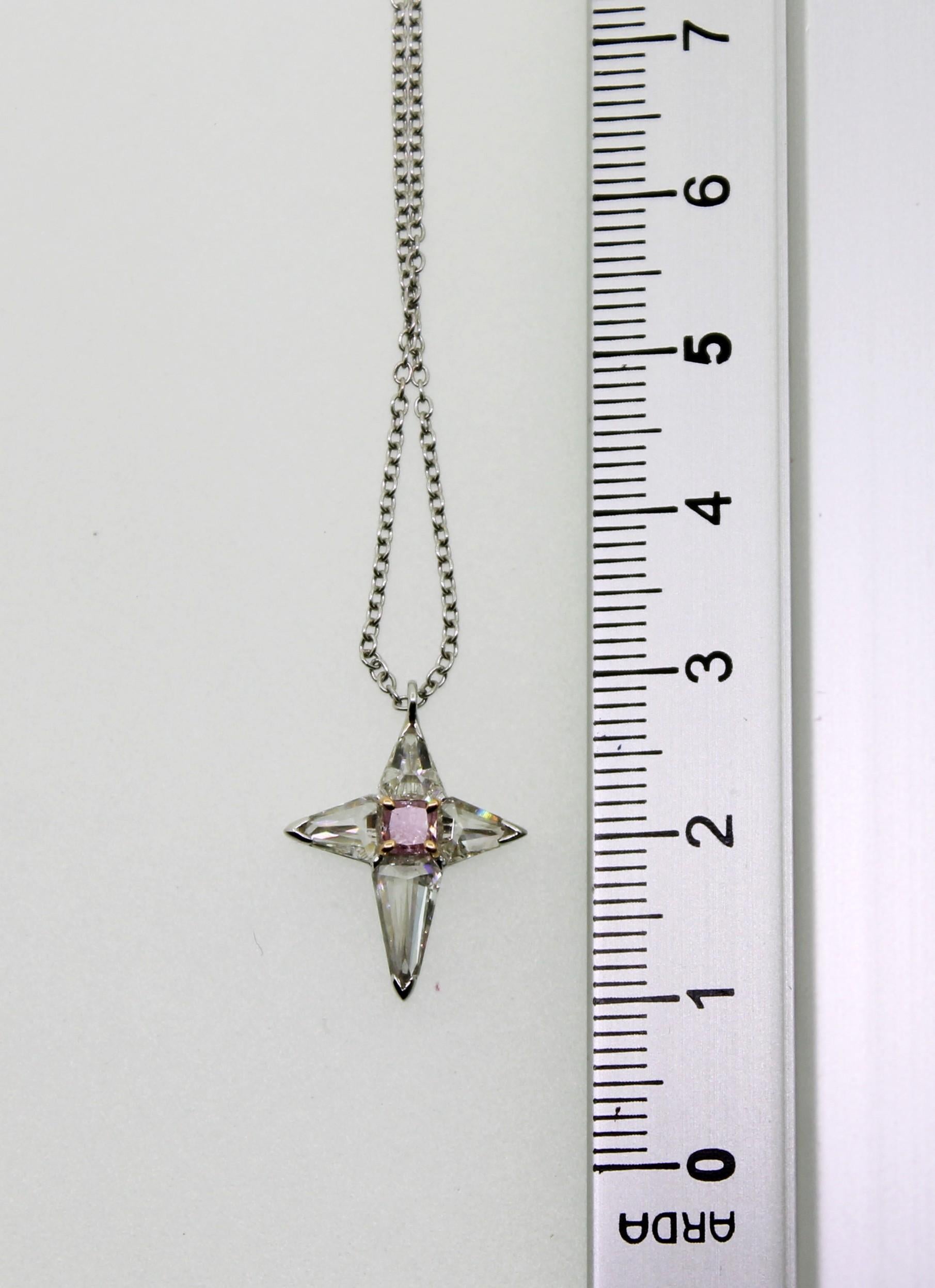 Pink Argyle Radiant Diamond and White Diamond Cross Pendant Necklace For Sale 2