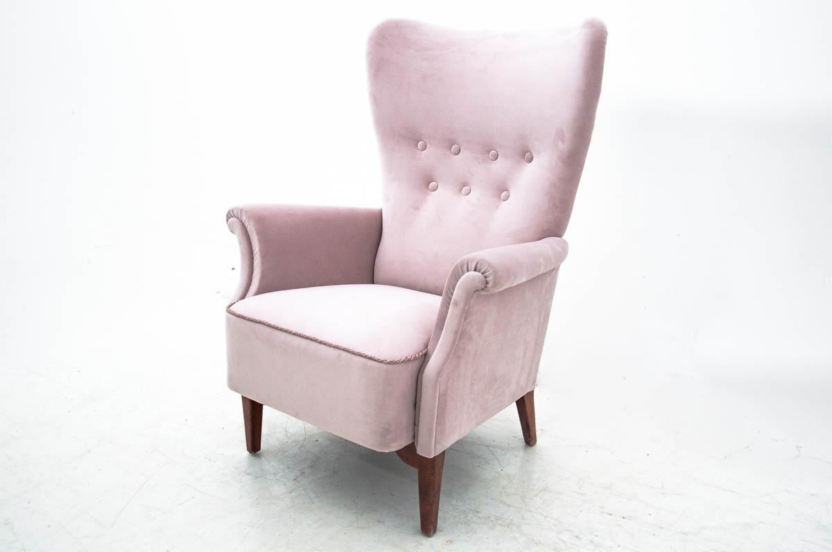 Velvet Pink Armchair, Scandinavia, circa 1950