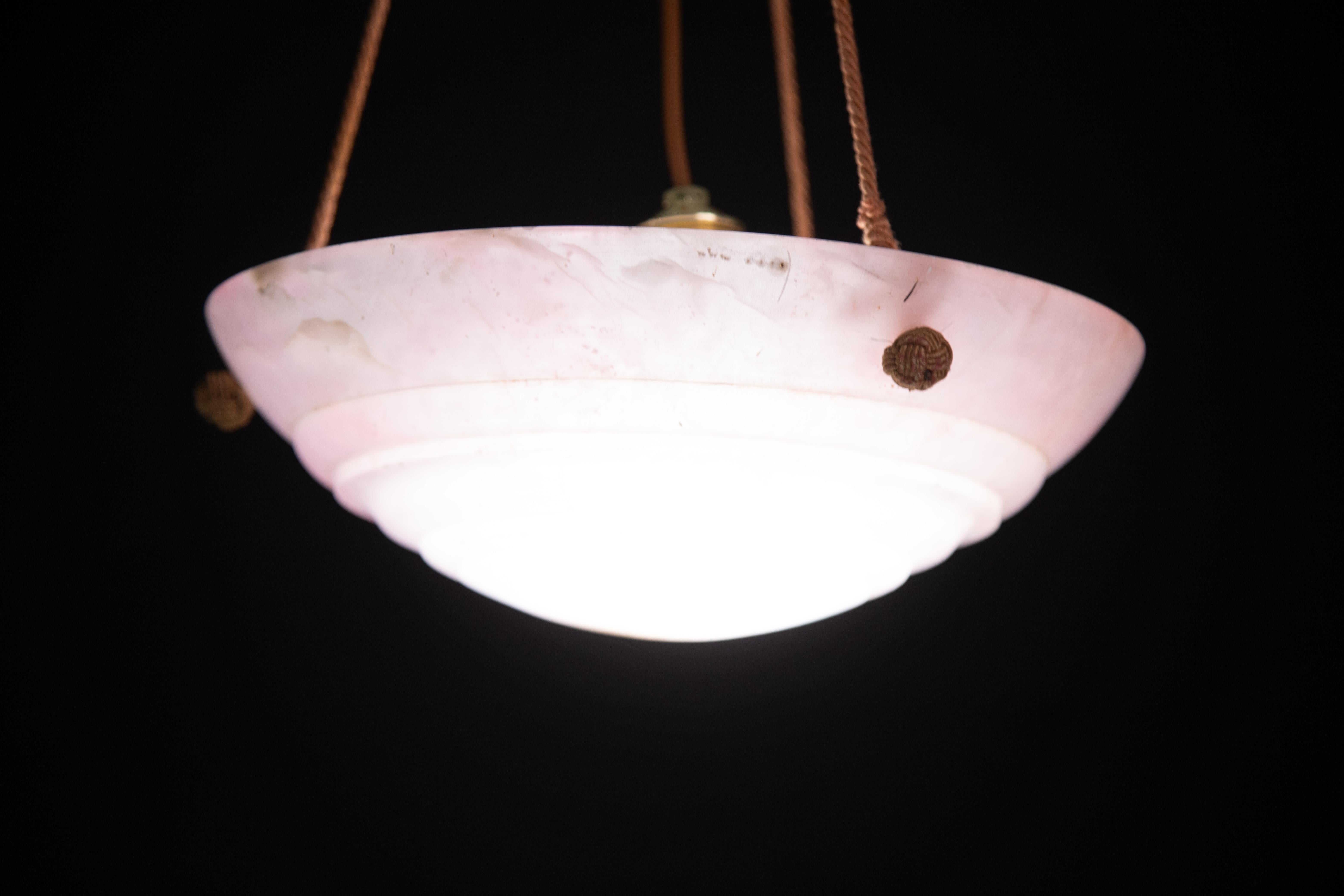 Mid-20th Century Pink Art Deco Alabaster Pendant, 1940s For Sale