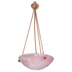 Lampe à suspension Art déco en albâtre rose, années 1940