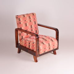 Pink Art Deco Armchair, Made in 1930s Czechia and Restored, Original Fabric