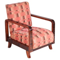 Pink Art Deco Armchair, Made in 1930s Czechia and Restored, Original Fabric