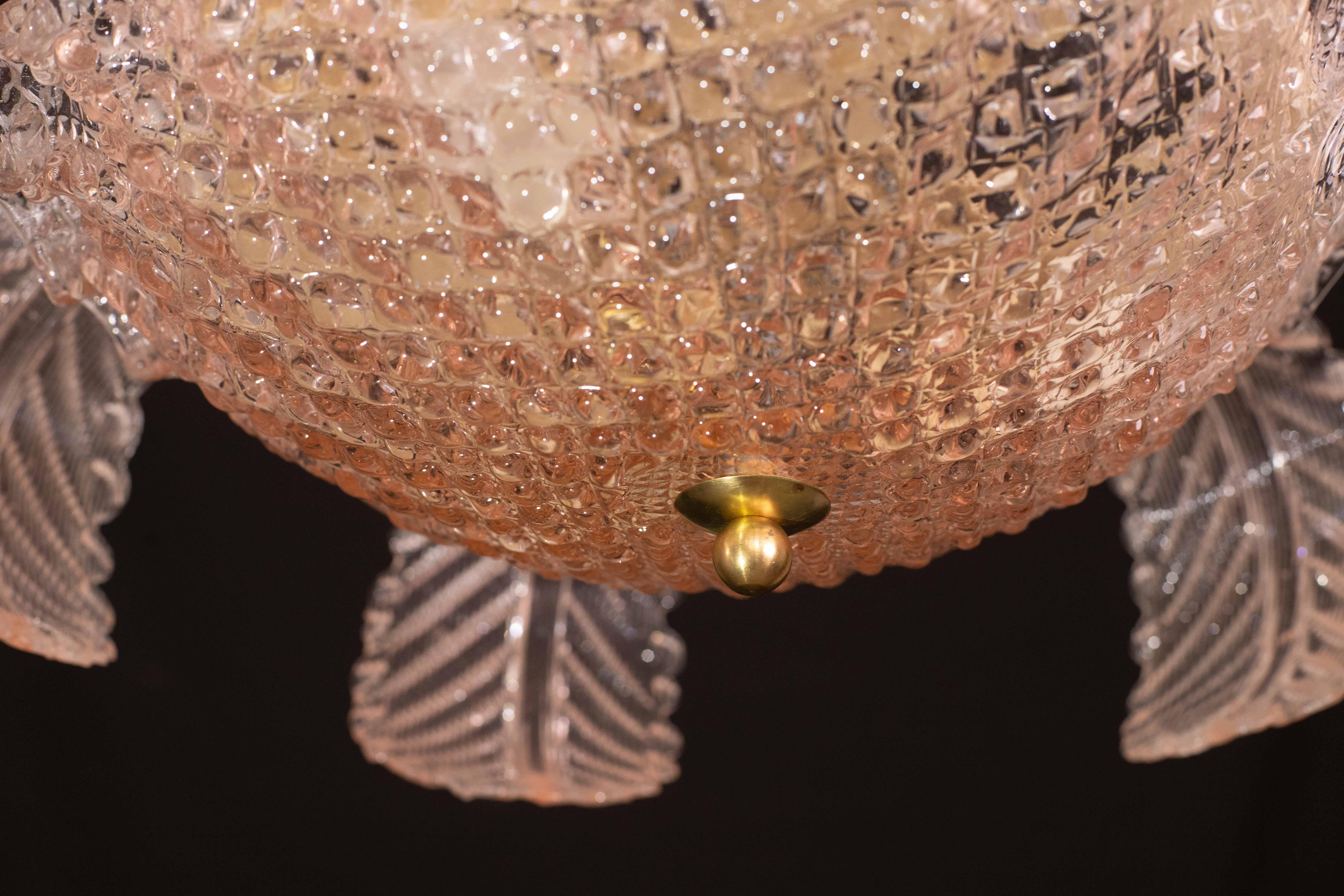 Pink Art Decò Barovier e Toso Chandelier, Murano Glass, 1950s en vente 4