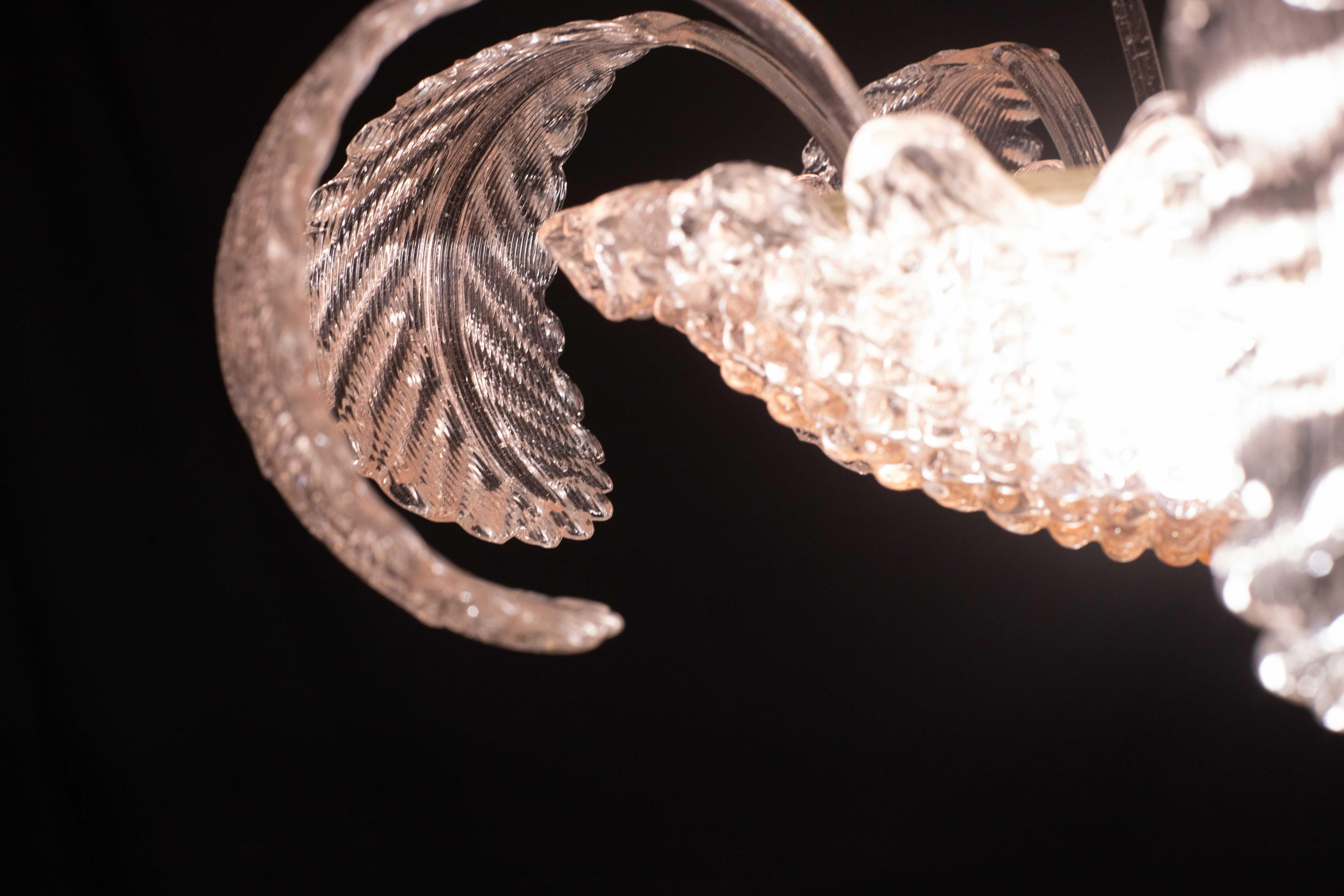 Pink Art Decò Barovier e Toso Chandelier, Murano Glass, 1950s en vente 5
